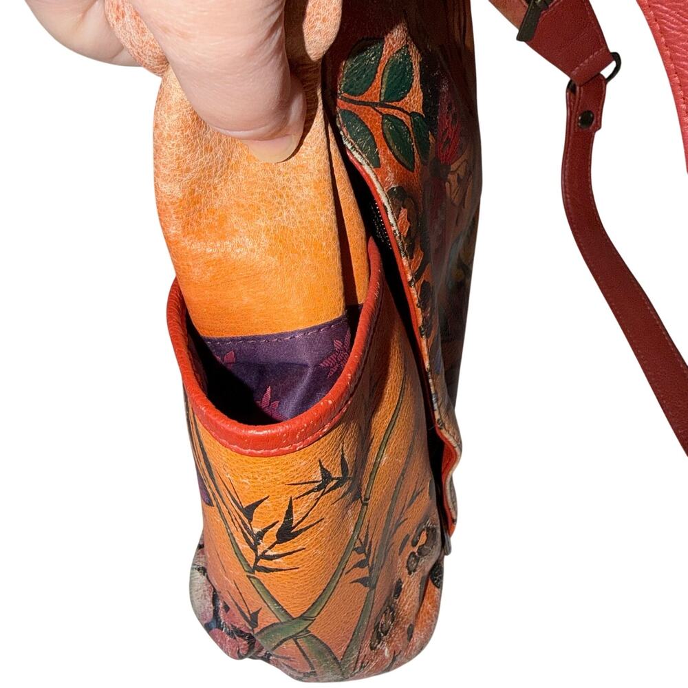 Anusckha leather orange hand painted hobo shoulder bag butterflies whimsical - Picture 5 of 13